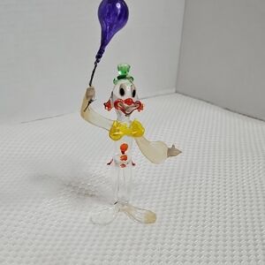 Glass Clown Figurine with Purple Balloon